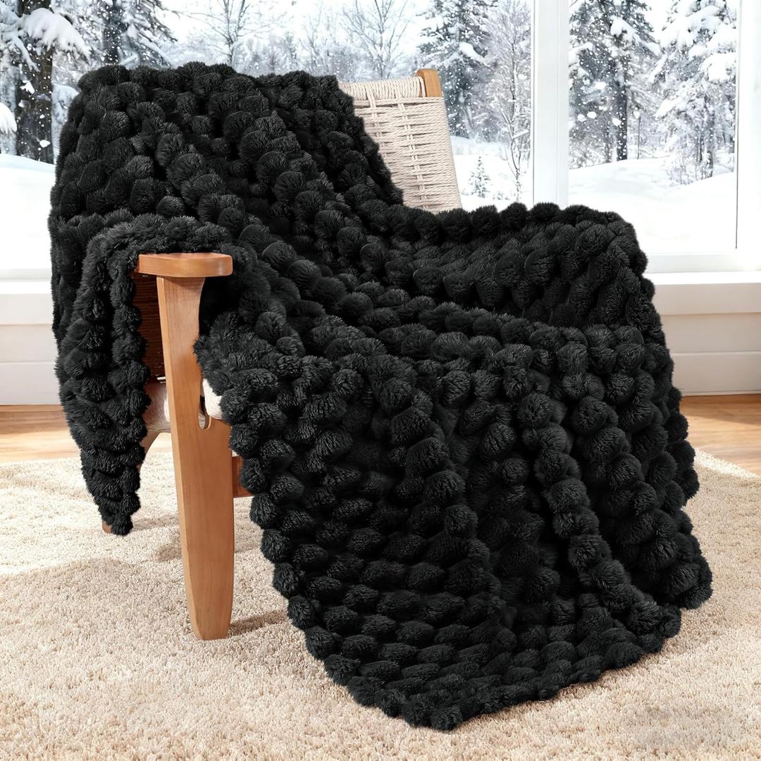 Whale Flotilla Throw Blanket for Couch with Jacquard Pattern, Fuzzy Soft Cozy Exquisite Blankets for All Season, Warm and Fluffy, 50x60 Inch, Black