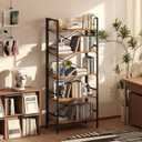 Homeiju Folding Bookshelf,5 Tier Bookcase Foldable Shelf with X-Bracket Design, Adjustable Feet, Space Saving Storage for Living Room, Office, Rustic Brown