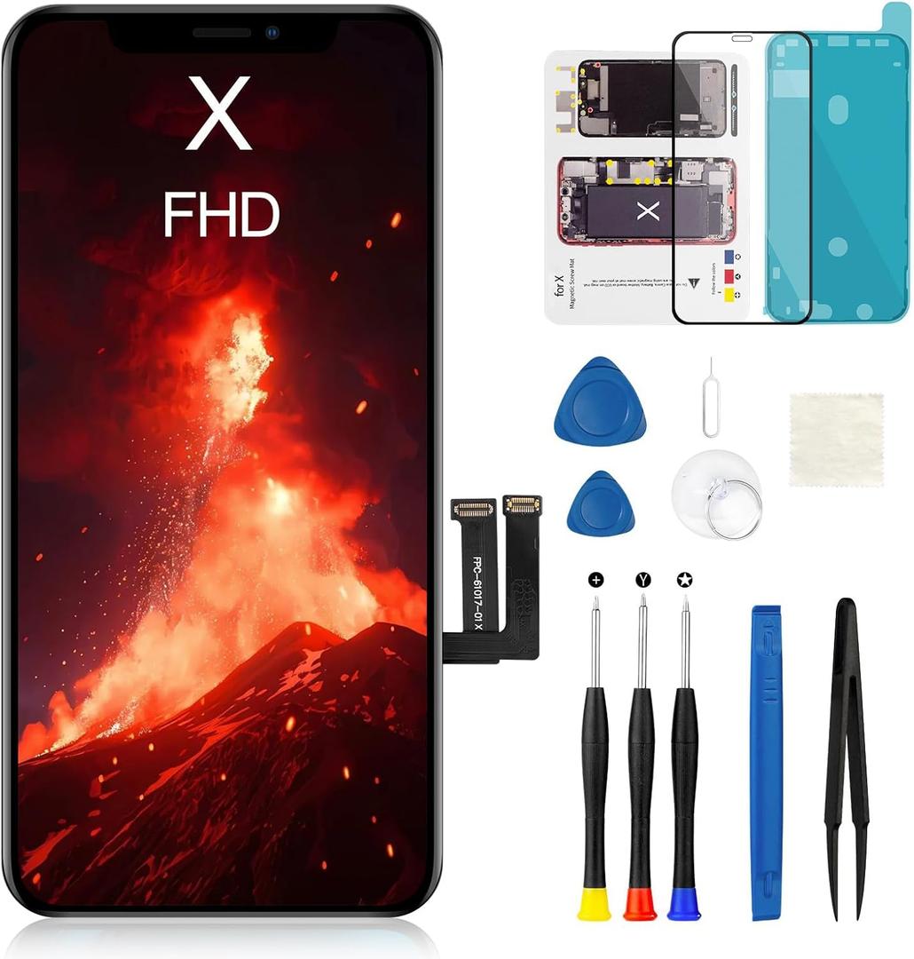 for iPhone X Screen Replacement 5.8 inch FHD LCD Front Glass Panel 3D Touch Display Digitizer Assembly with Repair Tool Kit Waterproof Adhesive, for Model A1865, A1901, A1902