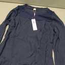 Darong Women Mesh Top Sexy Long Sleeve Sheer Shirt Crew Neck Fitted Top Side Ruched Shirt 9222 Dark Blue XL
