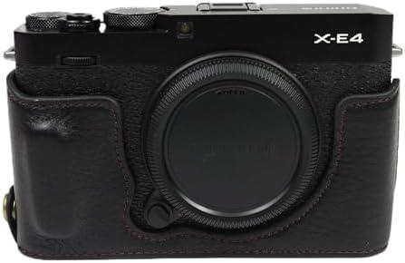 X-E4 Case, BolinUS Handmade Genuine Real Leather Half Camera Case Bag Cover for Fuji Fujifilm X-E4 XE4 Bottom Opening Version + Hand Strap (Black)
