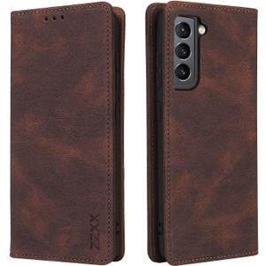 ZZXX for Samsung Galaxy S21 FE 5G Case Wallet with Card Holder Kickstand Magnetic Soft Leather Flip Fold Case for Samsung Galaxy S21 FE 5G Wallet Case(Coffee-6.4 inch)