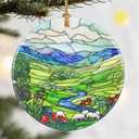 Christmas Ornaments, Dodosky 2.8in Ceramic Green Irish Hills Ornament, Xmas Decor, Christmas Tree Ornaments, Xmas Decorations for Tree, Holiday Ornament, Gifts for Women, Men, Nature Lovers (Countryside)