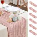 6 Pack Dusty Pink Cheesecloth Table Runner 10FT Long Boho Gauze Table Runner Rustic Sheer Runner for Spring Wedding Bridal Baby Shower Birthday Holiday Party Table Decor Easter Decorations