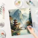 TAOPAOLAB Scenic Paint by Numbers Kit for Adults - DIY Mountain Pagoda and River Landscape Painting on Canvas 16x20In, Framed Acrylic Paint Set for Beginners, Art for Home Decoration or Gifts