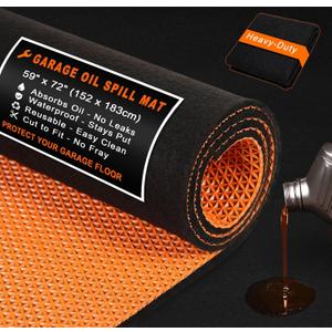 Golener Oil Spill Mat - Garage Floor Mat, Absorbent Oil Pad, Premium Maintenance Mat, Waterproof, Contain Liquid, Protect Floor from Spill & Stain, Reusable, Washable, Durable, 59x72, Black/Orange