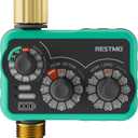 RESTMO 3-Dial Analog Sprinkler Timer with Brass Inlet & Outlet, Mechnical Water Timer for Garden Hose with Manual/Rain Delay, Automatic Drip Irrigation System, 480 Minutes Max Watering, Easy to Set Up