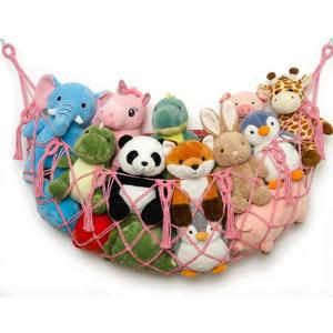 Stuffed Animal Net or Hammock for Flat Wall Mounted Handmade Macrame Toy Display Hanging Plush Toy Net for Stuff Animal Storage(Pink Large)