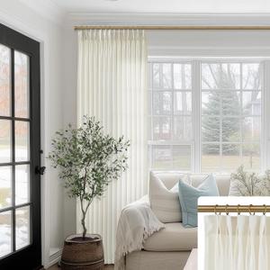 SHINELAND Pinch Pleated Curtains 90 Inches Long,Pleat Sheer Linen Luxury Curtains for Living Room 2 Panels Set,Ivory Off White Cream Colored (Natural)