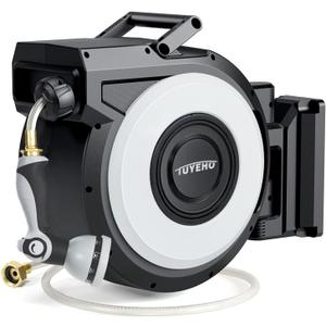Tuyeho Retractable Garden Hose Reel 100FT, Wall Mount Heavy Duty Water Hose Reels with Automatic Slow Rewind System, Outdoor Hoses Reel with 2 Hose Nozzles for Garden Watering, Car Wash, Pet Shower (1/2" 100FT)