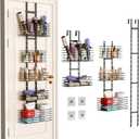 5-Tier Over The Door Bathroom Organizer - Hair Dryer Holder - Hair Tool Organizer Adjustable Height, DIY Bathroom Storage Shelf Wall Mounted for Flat/Curling Irons, Straighteners, Skincare (Black)