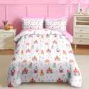 Nesker Zipper Bedding Twin Cartoon Castle Princess Zip Up Bedding Set for Girls and Kids, Cute Horse 3 Pcs Comforter Bed in a Bag with Fitted Sheet and 2 Pcs Pillowcases