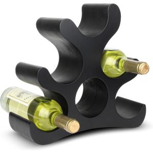 Countertop Wine Rack - 6 Bottle Wooden Wine Rack - Freestanding Wine Bottle Holder Stand - Wine Storage Rack for Cabinet Pantry Bar Kitchen (Black)