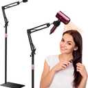 Hair Dryer Stand, 1.68M Height Adjustable, Hands Free Blow Dryer Holder with Heavy Base, 360 Degree Rotating, Work with 99% Dryers, Gift for Mom, Elder, Frozen Shoulder - Black
