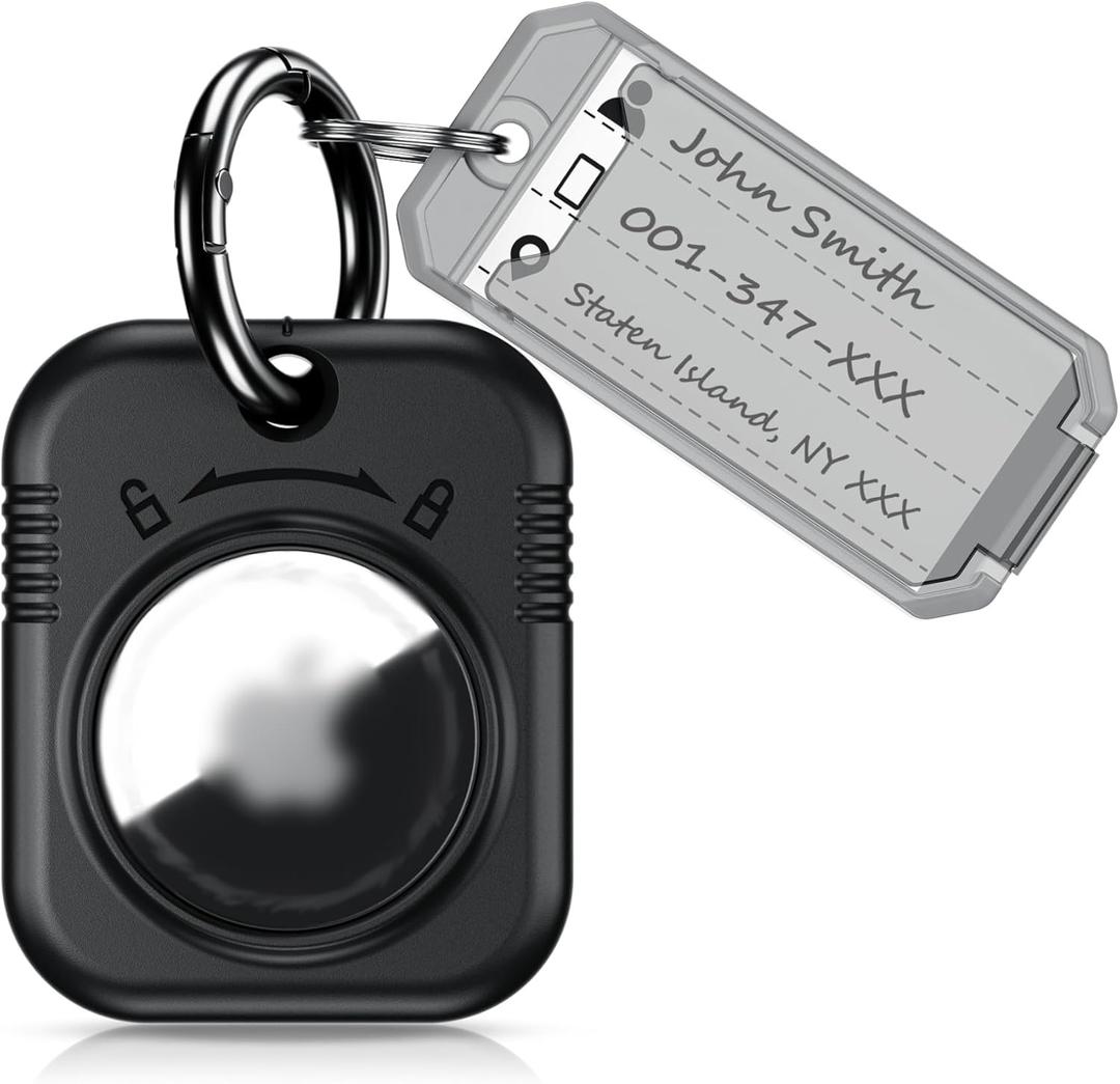 PROfezzion 4 Pack 2in1 AirTag Holder, Hard Shell AirTag Case with Wire Cable, Key Rings, Key Tags, AntiLost Protective Case for Key Chain, Dog Collar, Luggage Bag, Backpack  Black