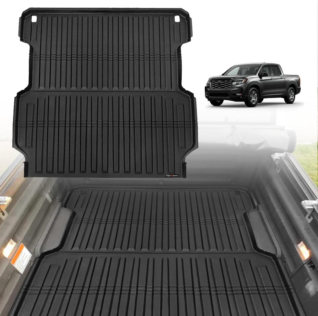 TripleAliners Truck Bed Mat Compatible with 2017-2024 2025 2026 Honda Ridgeline Accessories 5.3FT Vehicle Perfectly Flush All Weather Protection TPE Heavy Duty Pickup Car Bed Cargo Mat