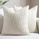 Softalker Textured Chenille Throw Pillow Covers - Cream 18x18 Inch Set of 2 White Farmhouse Boho Modern Accent Decorative Neutral Cushion Covers for Couch Sofa Bed Living Room, Home Decor