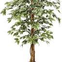 Artificial Ficus Tree, 5FT Tall Fake Tree Indoor, Lifelike Faux Ficus Tree with Natural Wood Trunks Branch Leaves for Home, Office, Living Room, Bedroom, Porch, Garden Outdoor Decor