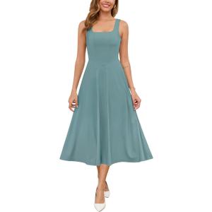 Zattcas Womens 2025 Spring Summer Square Neck Sleeveless Flowy Swing Midi Dress Wedding Guest Prom Cocktail Party Dress (Medium, Blue Green) Zattcas Womens 2025 Spring Summer Square Neck Sleeveless Flowy Swing Midi Dress Wedding Guest Prom Cocktail Party Dress (Medium, Blue Green)