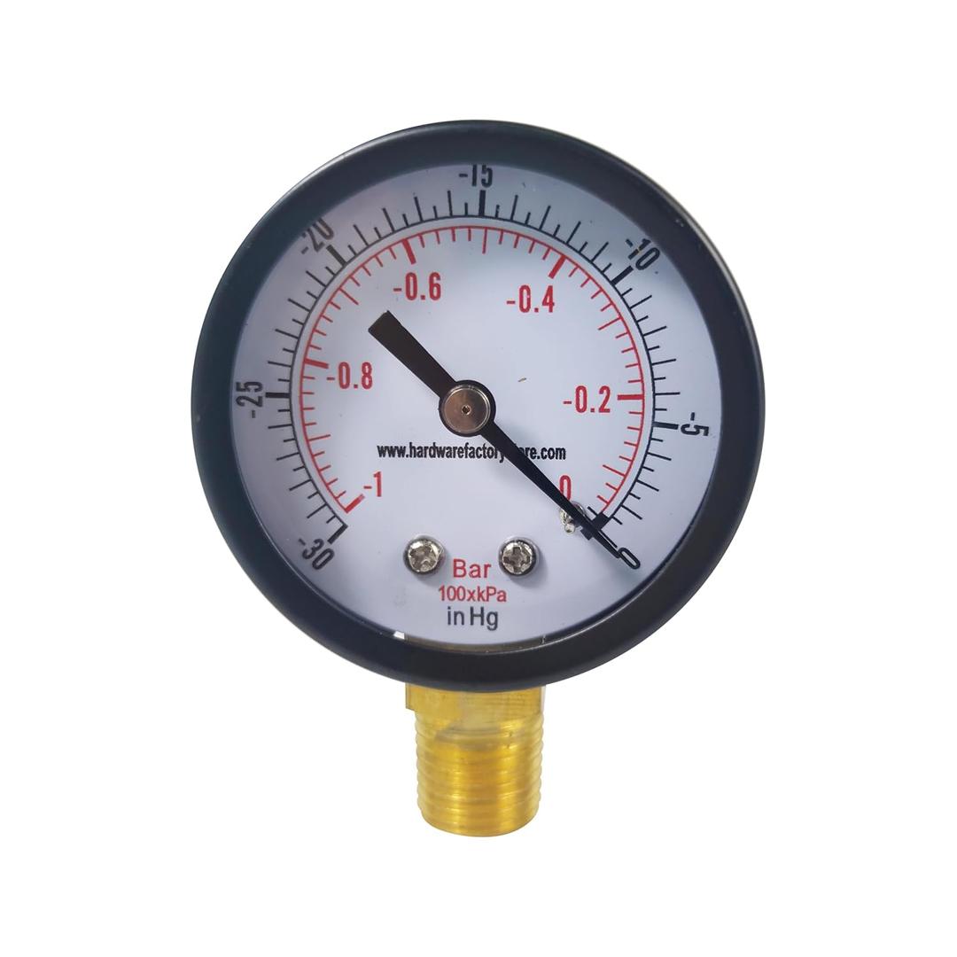 HFS(R) -30 inHg-0 PSI Dry Utility Vacuum Pressure Gauge, Blk.Steel 1/4" NPT Lower Mount, PSI and Bar Dual Scale