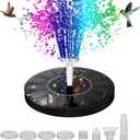 Solar Powered Fountain Pump for Bird Bath, Garden, Pond & Outdoor Decor - 7 Nozzles, 4 Fixers, Colorful LED Lights, Upgraded Glass Panel, Small Water Fountain for Fish Tank & Swimming Pool