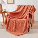 EXQ Home Fall Fleece Throw Blanket for Couch or Bed - 3D Waffle Patchwork Pattern Jacquard Decorative Blankets - Cozy Soft Fuzzy Flannel Blanket Suitable for All Seasons(50"60",Terracotta)