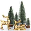 Wesiti 2 Pcs Ceramic Christmas Reindeer Figurines 4 Pcs Mini Christmas Pine Tree Reindeer Decor Deer Statue Sculpture Tabletop Ornaments for Home Mantel Shelves Decor (Gold)
