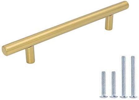 LONTAN 12 Pack Kitchen Cabinet Handles Gold Drawer Pulls 5 Inch Gold Cabinet Handles Brushed Brass Stainless Steel Furniture Hardware for Bathroom (5in hole centers)