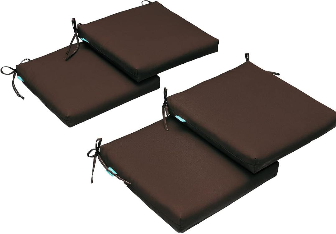 QILLOWAY Outdoor Indoor Chair Pads,Seat Cushions, Square Foam Dining Chair Patio Cushion Set of 4, All Weather, 17" Lx17 Wx3 D (Coffee)