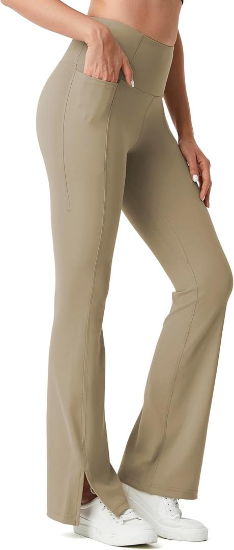 2 x AFITNE Women's Flare Leggings High Waist Yoga Pants with Pockets Tummy Control Workout Casual Bootcut Pants (XS)