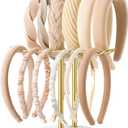 Headband Holder Organizer Two-Tier with Marble Base: Jewelry Display for Women, Hair Accessories Storage Stand Scrunchie Necklace rack for Girls, for Bathroom, Vanity, Dresser, Gold