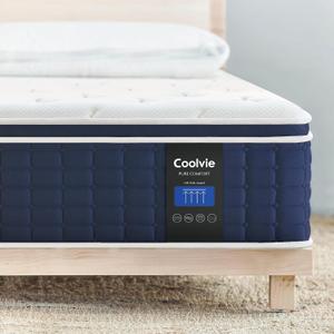 Coolvie Twin XL Mattress 14 Inch, Gel Memory Foam Bed in a Box, Adaptive Support Breathable Hybrid Mattresses with CertiPUR-US Certified, Double Coesoling Individually Coil & Medium Plush Support (Bluewhite)