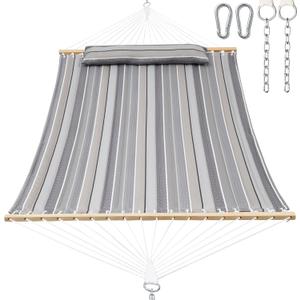 GAFETE Hammock 2 Person Quilted Fabric Hammocks for Outside, Double 12ft Hammocks with Spreader Bar, Large Removable Pillow, Storage Bag, Carabiners, Max 475 lbs Capacity (Peace Dove Grey)