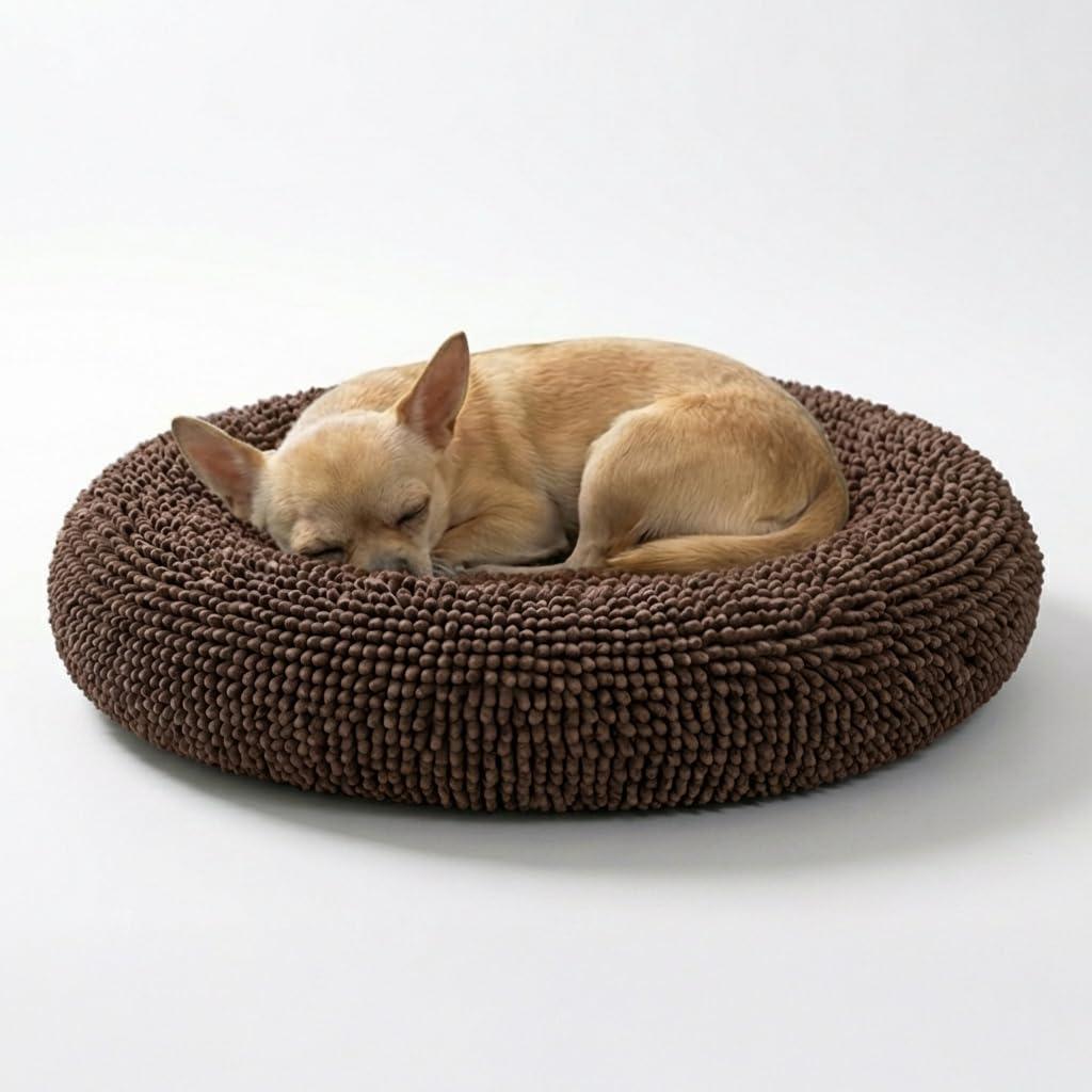 Muddy Mat Cloud K-9 Bed for Dogs & Cats, Soft & Relaxing Donut Dog Bed, Chenille Material, Removable Cover, Washable & Dryer Safe Brown Small(25'x25')