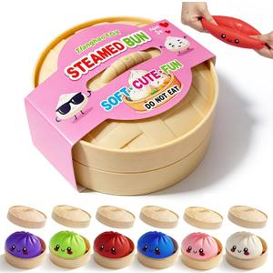 Dumpling Squishy, 3.4 Inch Squishy Dumpling Mystery Box, Colorful Dumpling Stress Balls Fidget Sensory Toy, Easter Basket Stuffers with Food Steamer Stretchy Desk Toys (1 Pack)