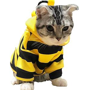Anelekor Pet Bee Halloween Costume Dog Hoodies Cat Holiday Cosplay Warm Clothes Puppy Cute Hooded Coat Christmas Outfits for Cat and Small Dogs (Yellow, X-Small) 2 Pack