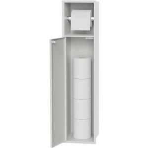 White Recessed Toilet Paper Holder, Dual-tier Design In Wall Toilet Paper Holder With Door To Store Spare Paper/Toilet Brush Stainless Steel Inset Tissue Paper Holder Nice For Small Space,Bathrooms...