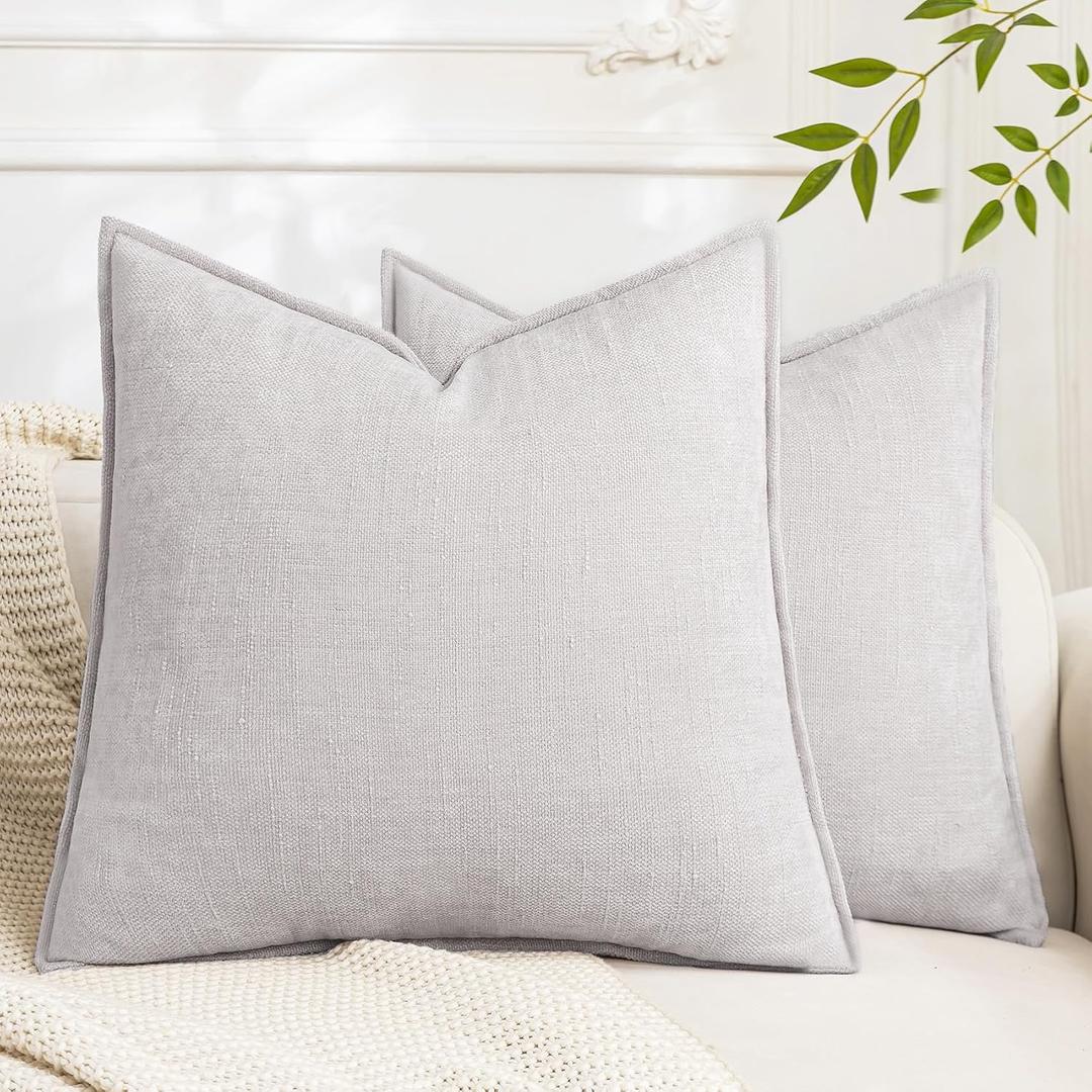 Set of 2 Soft Textured Decorative Throw Pillow Covers 18x18 Inch Cozy Farmhouse Cushion Cover Square Accent Pillow Cases for Bed Couch Sofa Living Room, Light Grey
