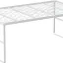 Kitchen Cabinet Storage Shelf Stackable Wire Spice Rack Organizer Heavy Duty Space Saver for Bathroom Bedroom Closet Laundry Room Office Countertop - White, Pack 1