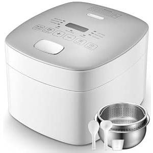 Novaspark Low Carb Rice Cooker Stainless Steel Inner Pot, Mini Stainless Steel Rice Cooker Small 5 Cup, LED Display Low Sugar Rice Maker, 24H Timer and Auto Keep Warm, White Rice/ Porridge/ Oatmeal