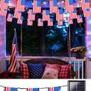 4th of July Decorations, Solar American Flag Lights Outdoor with 8 Modes, 18.8FT 25 USA Flags & 50 Red White and Blue LEDs Patriotic String Lights Waterproof for Independence Day 250th Anniversary