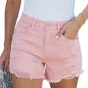 luvamia Jean Shorts for Women High Waisted Stretchy Distressed Denim Shorts Ripped Frayed Raw Hem Summer Casual Shorts (Pink, S)