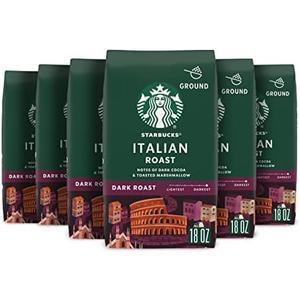 Starbucks Ground Coffee, Dark Roast Hot or Iced Coffee, Italian Roast, Six 18 oz Bags​ BB: 27 JUL 2026