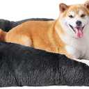 EHEYCIGA Fluffy Dog Crate Bed for Large Dogs, Plush Faux Fur Crate Pad, Calming Anti Anxiety Large Dog Bed, Washable Soft Warm Mat with Non-Slip Bottom, Dark Grey (35.4 x 23.6)