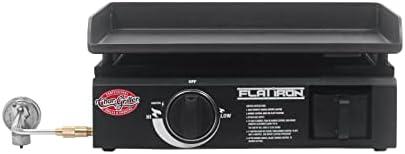 Char-Griller® Flat Iron 1-Burner Portable Propane Gas Flat-Top Griddle with Steel Griddle Top, Includes Electronic Ignition, 265 Cooking Square Inches in Black, Model E8217