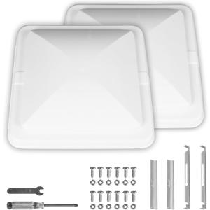 Jack Boss 2 Pack Set RV Vent Covers for Roof, 14 Inch Replacement Camper Vent Lid for Trailer and Motorhome, 14" x 14" x 3.25" White, Roof Vent - Two