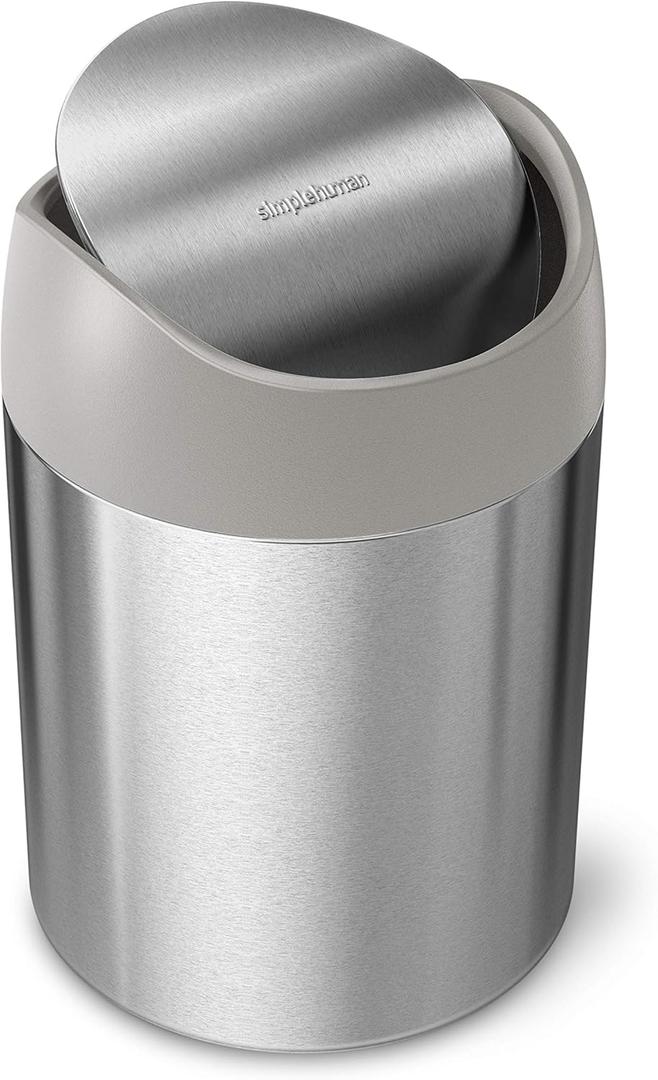 simplehuman, Brushed Stainless Steel 1.5 Liter / 0.4 Gallon Mini Countertop Trash Can