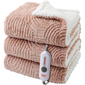Heated Throw Blanket Electric - 50"x60" Cozy Soft Jacquard Heating Blanket with 4 Heat Levels & 4 Hours Auto-Off, Electric Throw with Overheating Protection, Warm Gifts, Brown