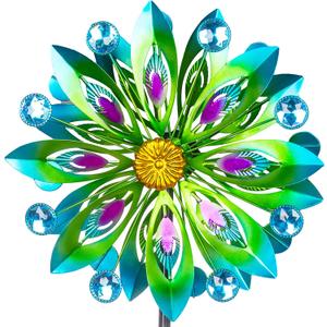 Viveta Kinetic Wind Spinner, 53 inch Outdoor Metal Wind Spinners for Yard and Garden, Double Windmill with Stable Stake