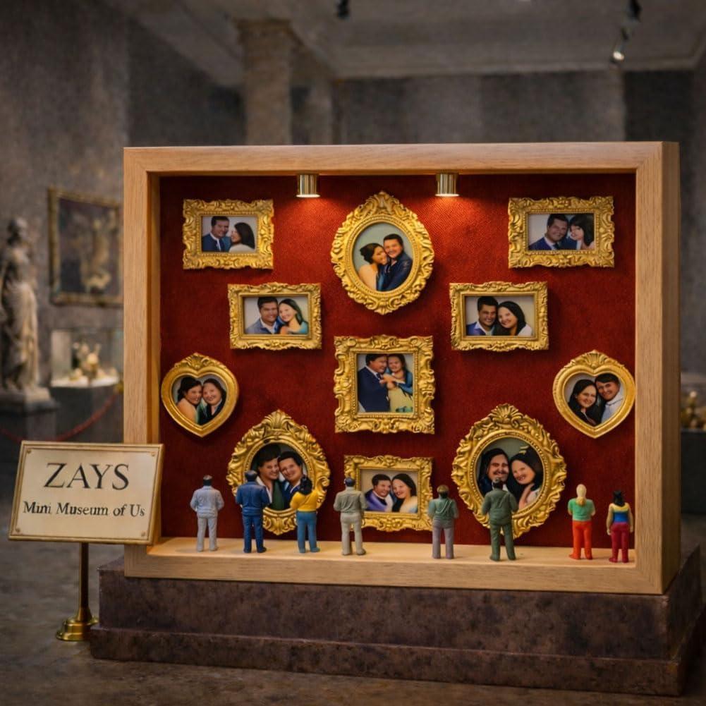 MiniMuseum of Us,DIY MiniMuseum Silhouette Box,Personalized of Us Frame,Life in Box Frame Travel,Shadow with Miniature Figurines Frames,Photo DIY Simple Assembly for Anniversary,Wedding & Home Decor (Wood, Red)